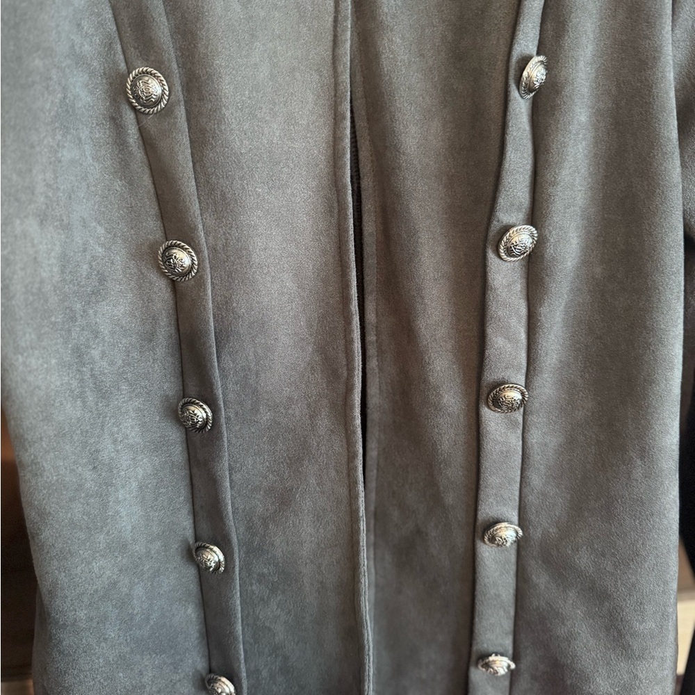 Gray Faux Suede Military Button Jacket Women’s Medium Academia Blazer - Picture 3 of 10